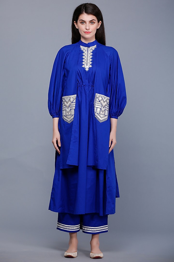 Royal Blue Embroidered Layered Tunic by Gulabo By Abu Sandeep