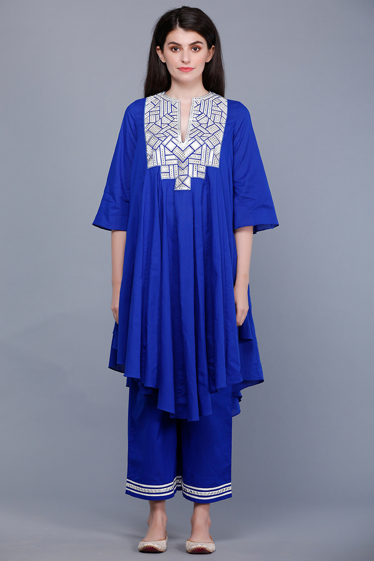 Royal Blue Embroidered Oversized Circular Kurta by Gulabo By Abu Sandeep at Pernia's Pop Up Shop