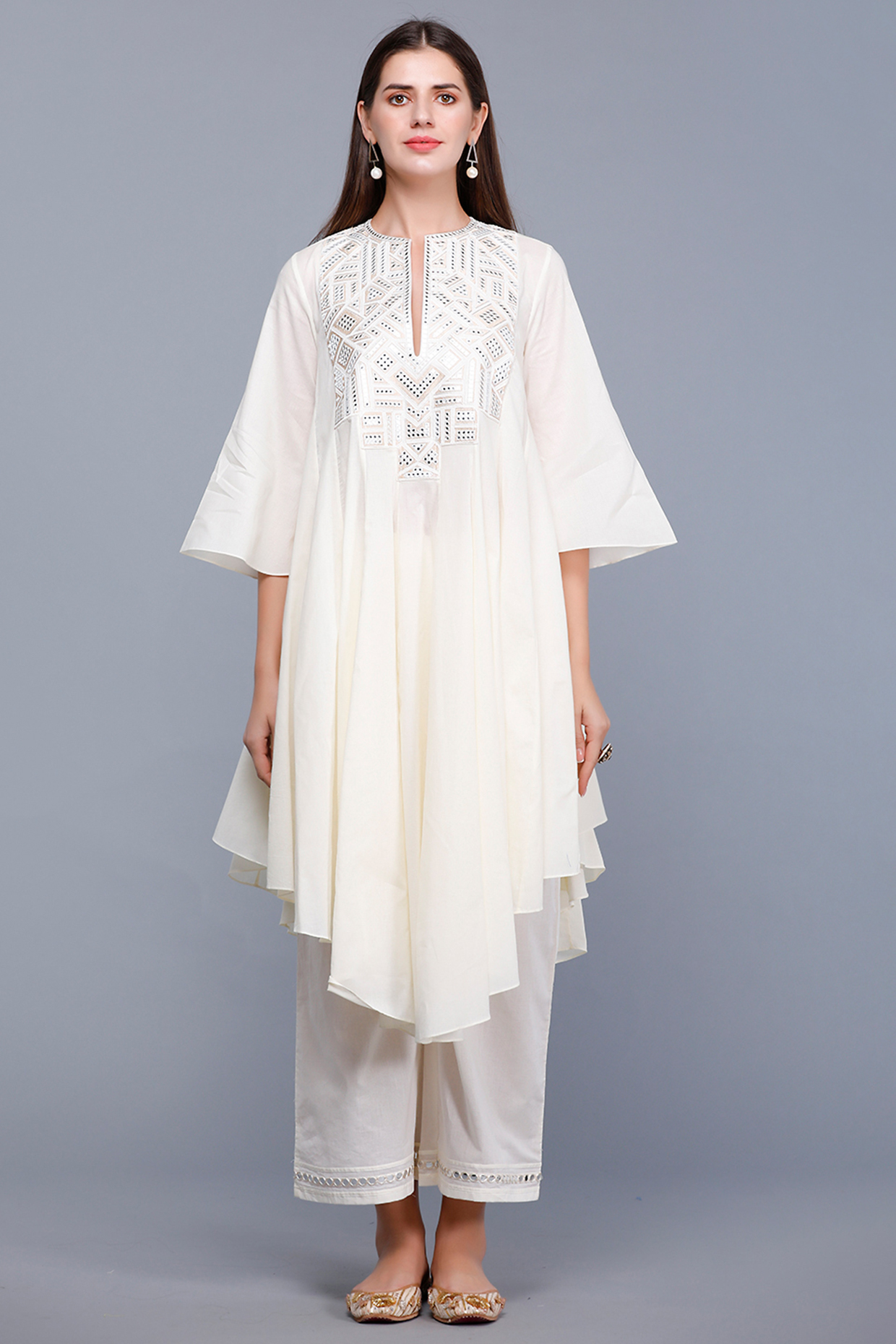 Off-White Embroidered Oversized Circular Kurta by Gulabo By Abu Sandeep at Pernia's Pop Up Shop