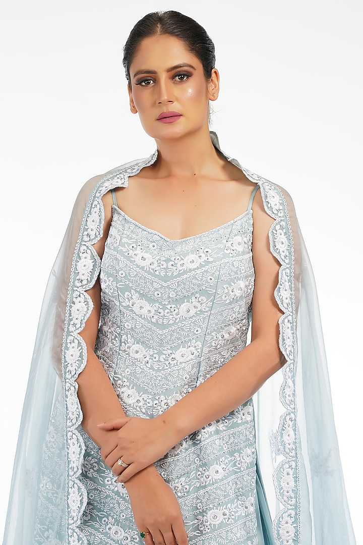 Ice Blue Wedding Sharara Set In Crepe by Shruti S at Pernia's Pop Up Shop