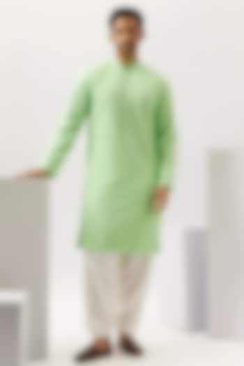Lime Green Georgette Motif Embroidered Kurta Set by SVEN SUITS