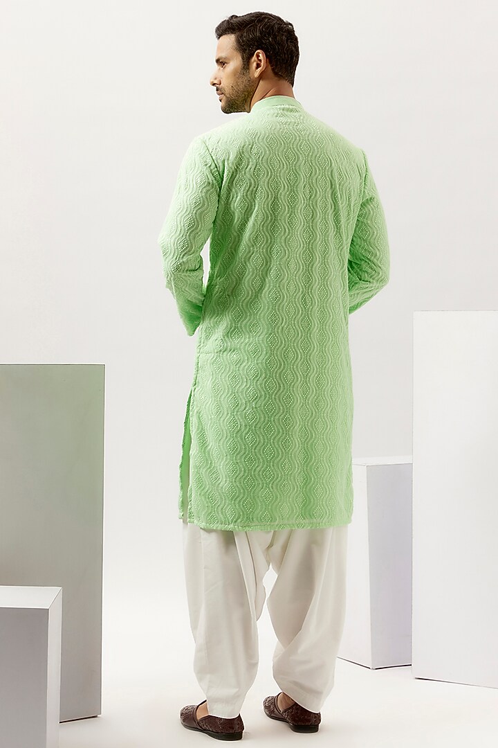 Lime Green Georgette Motif Embroidered Kurta Set by SVEN SUITS at Pernia's Pop Up Shop