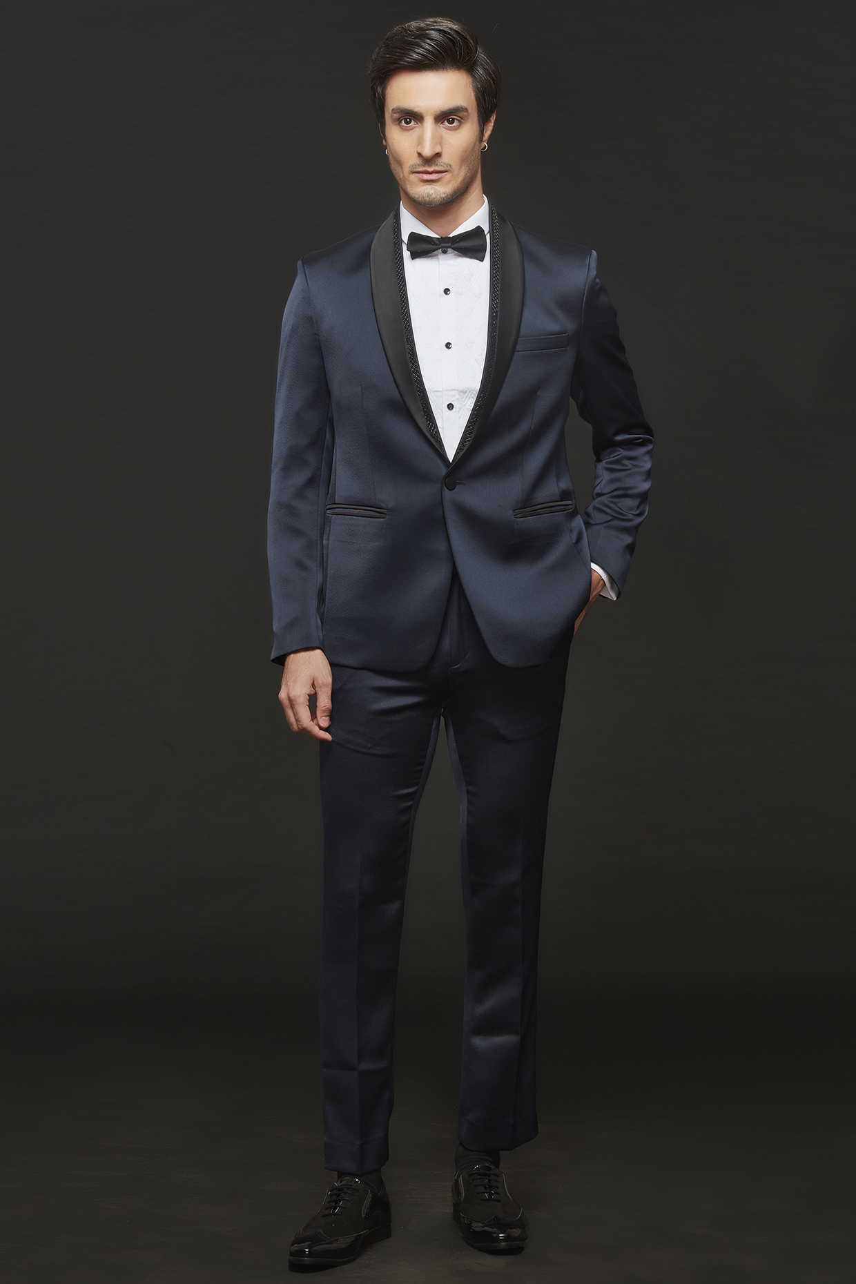 Blue satin tuxedo discount