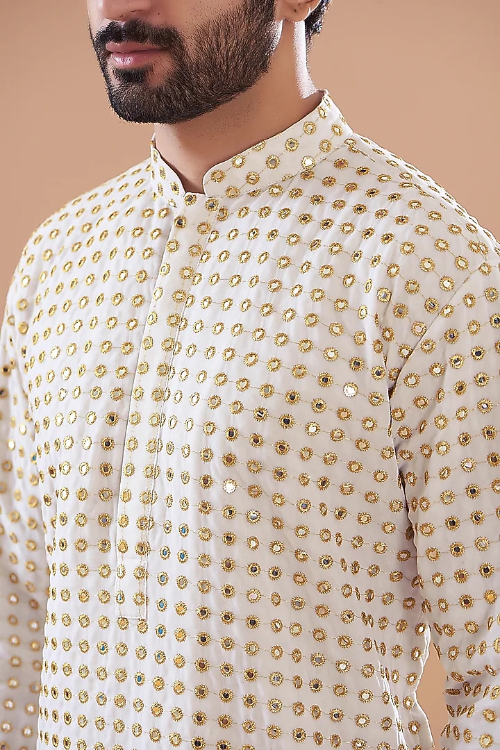White Georgette Mirror Embroidered Kurta by SVEN SUITS at Pernia's Pop Up Shop
