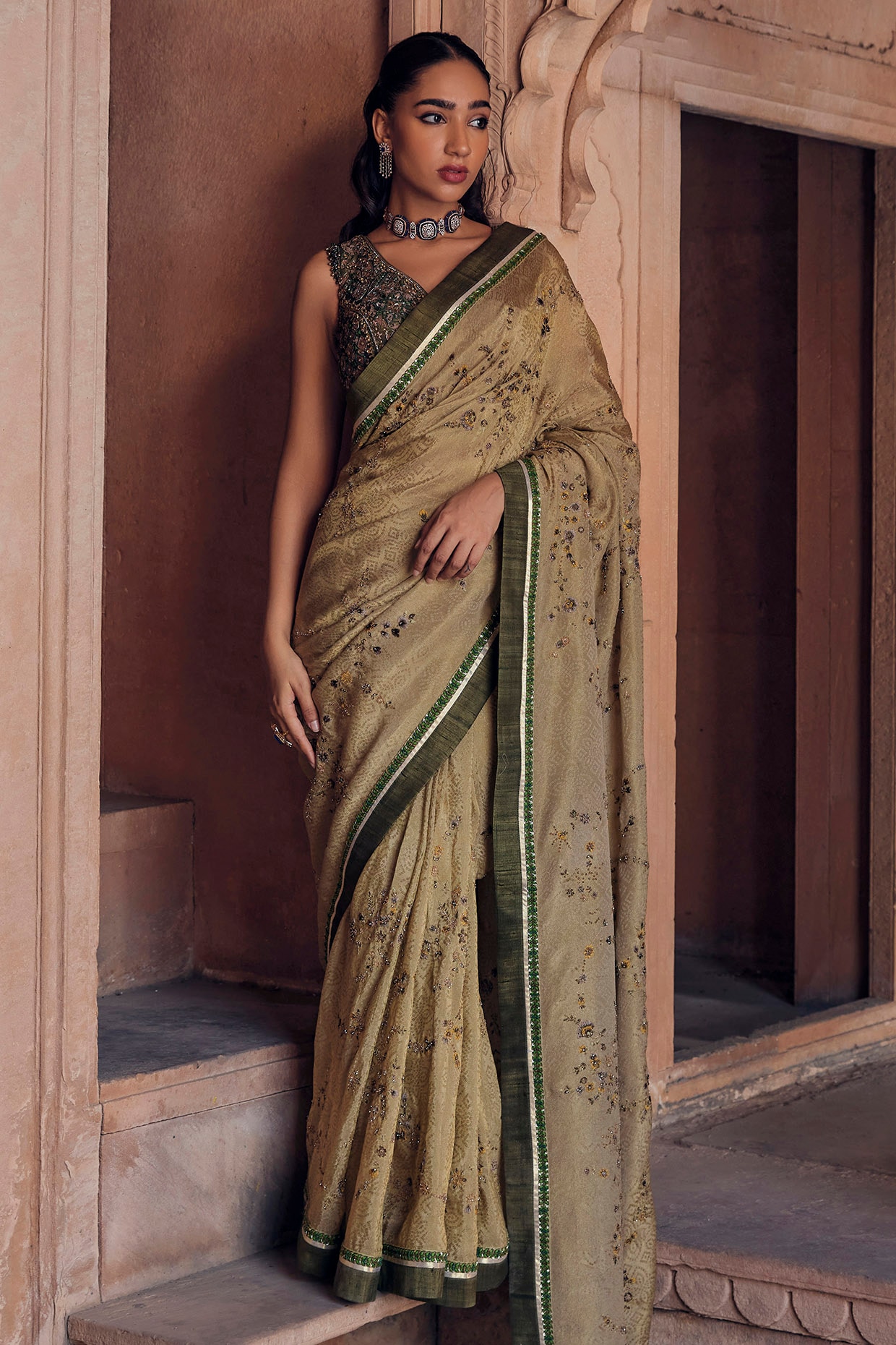 New Green Color Chiffon Designer Stone Work Saree. Buy Sarees online at low  prices in India. – Lady India