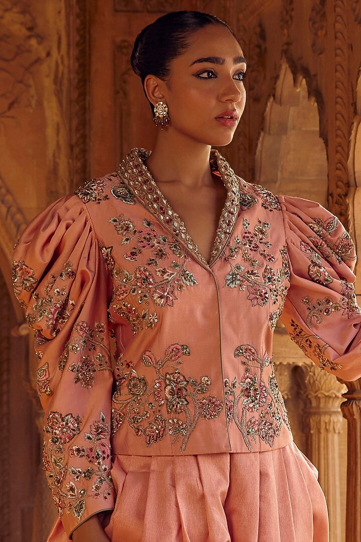 Peach Fine Silk Dhoti Set by Studio Bagechaa at Pernia's Pop Up Shop