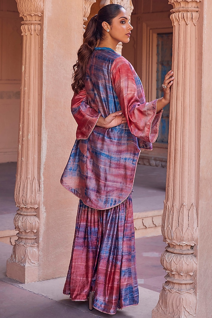 Red & Blue Chanderi Silk Tie-Dyed Jacket Set by Studio Bagechaa at Pernia's Pop Up Shop