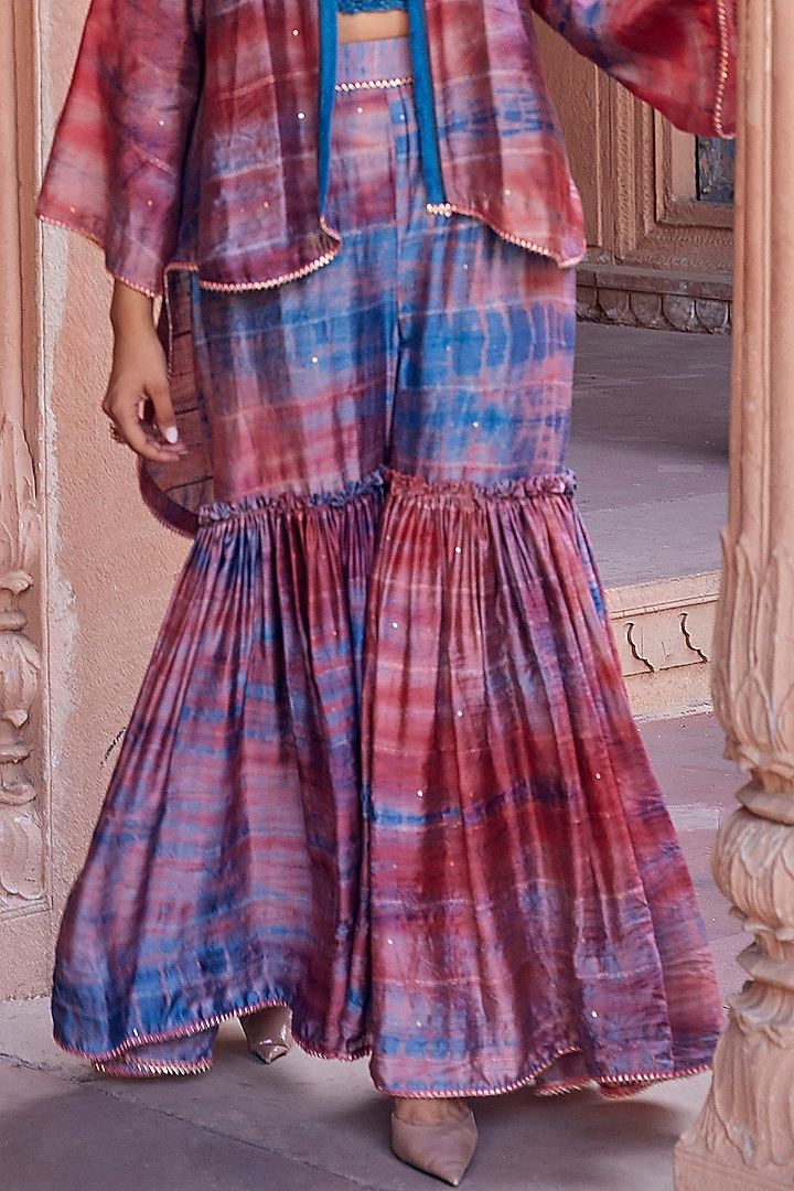 Red & Blue Chanderi Silk Tie-Dyed Jacket Set by Studio Bagechaa at Pernia's Pop Up Shop