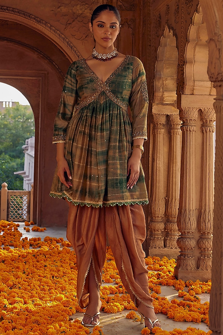 Brown Chanderi Silk Dhoti Set by Studio Bagechaa