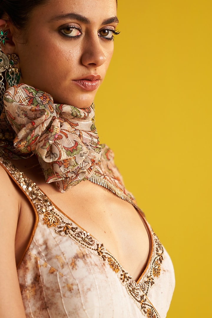 Ivory & Mustard Georgette Digital Printed Wedding Anarkali Set by Studio Bagechaa at Pernia's Pop Up Shop