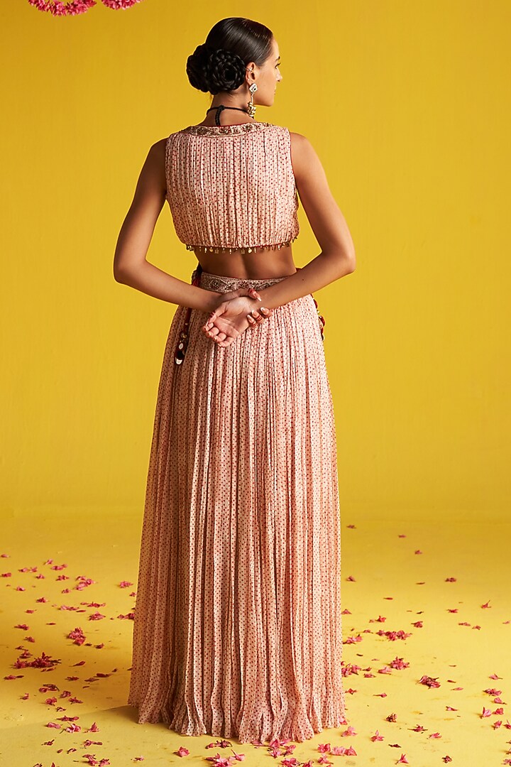 Orange & Ivory Georgette Hand Embroidered Wedding Anarkali Set by Studio Bagechaa at Pernia's Pop Up Shop
