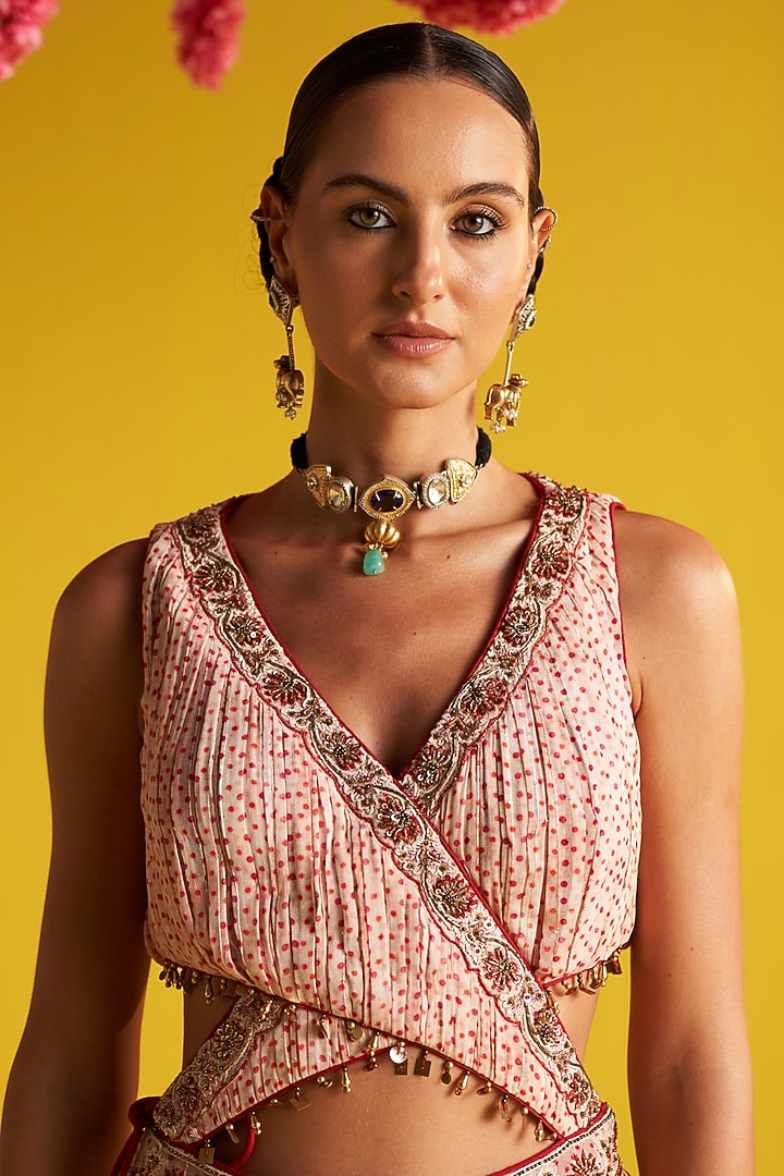 Orange & Ivory Georgette Hand Embroidered Wedding Anarkali Set by Studio Bagechaa at Pernia's Pop Up Shop