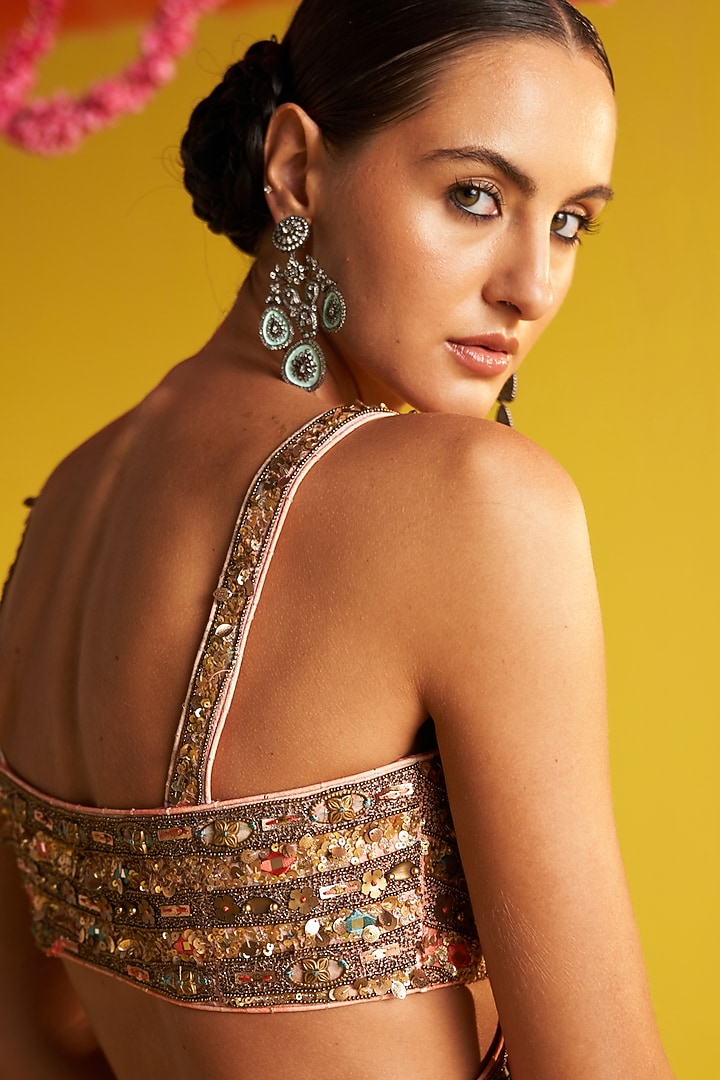 Multi-Colored Georgette Digital Printed & Hand Embroidered Wedding Lehenga Set by Studio Bagechaa at Pernia's Pop Up Shop