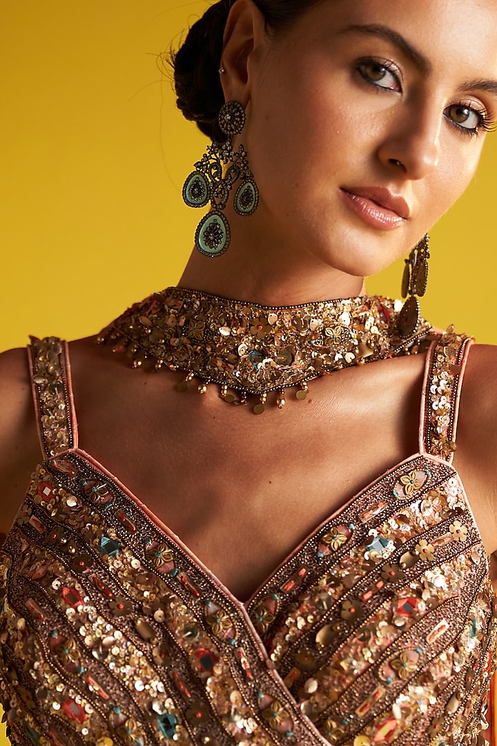 Multi-Colored Georgette Digital Printed & Hand Embroidered Wedding Lehenga Set by Studio Bagechaa at Pernia's Pop Up Shop