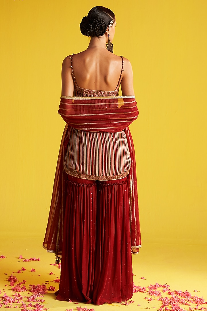 Maroon Organza Party Wear Sharara Set by Studio Bagechaa at Pernia's Pop Up Shop