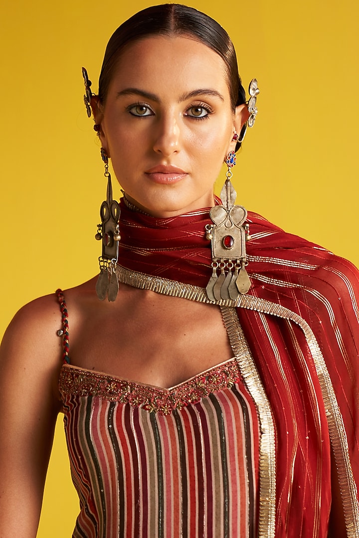 Maroon Organza Party Wear Sharara Set by Studio Bagechaa at Pernia's Pop Up Shop