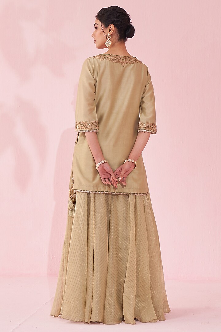 Green Chanderi & Organza Flowy Wedding Sharara Set by Studio Bagechaa at Pernia's Pop Up Shop