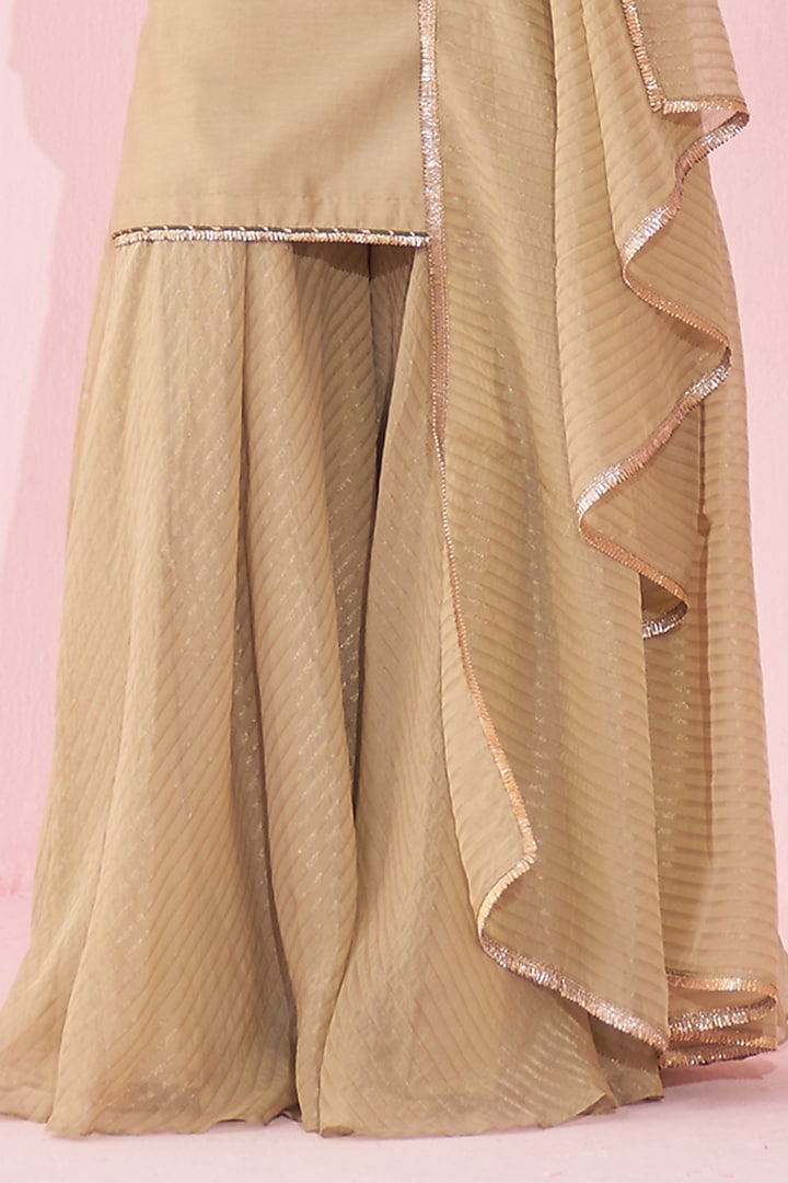 Green Chanderi & Organza Flowy Wedding Sharara Set by Studio Bagechaa at Pernia's Pop Up Shop