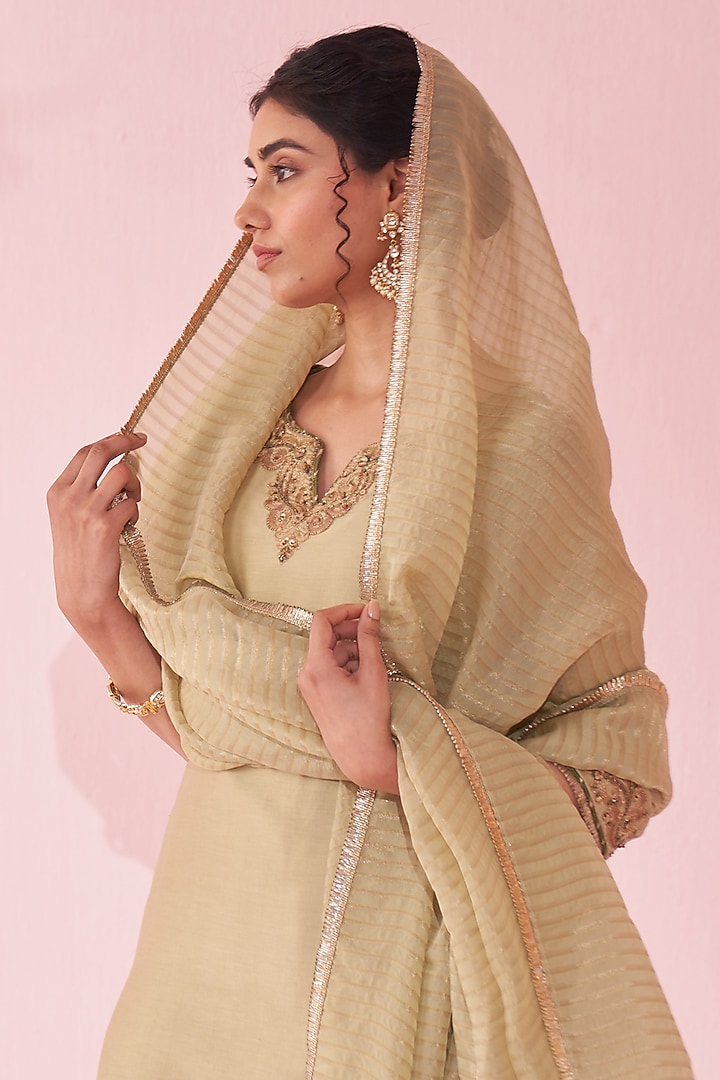 Green Chanderi & Organza Flowy Wedding Sharara Set by Studio Bagechaa at Pernia's Pop Up Shop