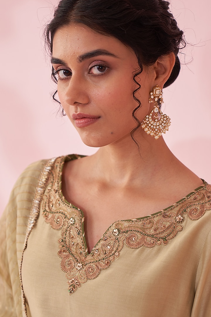 Green Chanderi & Organza Flowy Wedding Sharara Set by Studio Bagechaa at Pernia's Pop Up Shop