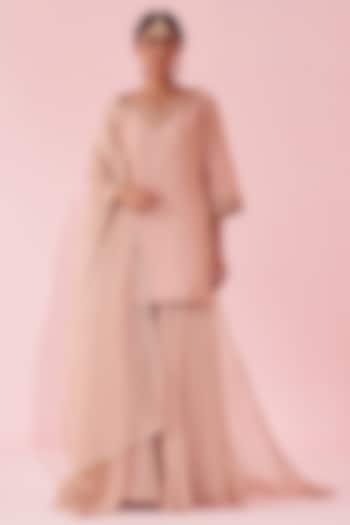 Blush Pink Chanderi & Organza Flowy Wedding Sharara Set by Studio Bagechaa at Pernia's Pop Up Shop