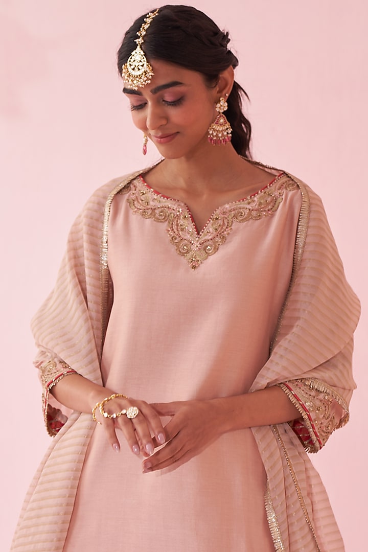 Blush Pink Organza Wedding Sharara Set by Studio Bagechaa at Pernia's Pop Up Shop