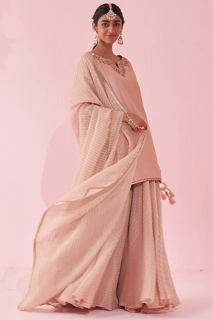 Blush Pink Organza Wedding Sharara Set by Studio Bagechaa at Pernia's Pop Up Shop