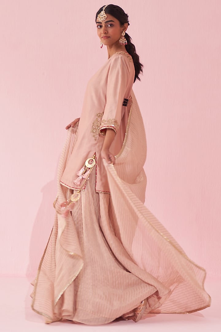 Blush Pink Organza Wedding Sharara Set by Studio Bagechaa at Pernia's Pop Up Shop