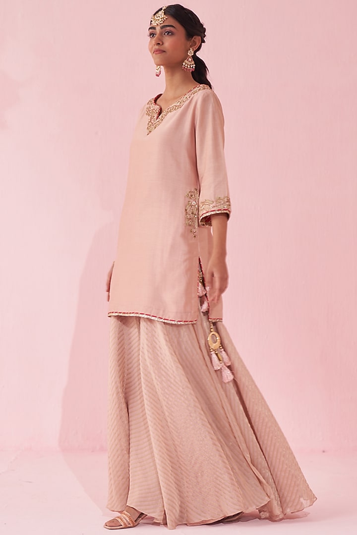 Blush Pink Organza Wedding Sharara Set by Studio Bagechaa at Pernia's Pop Up Shop