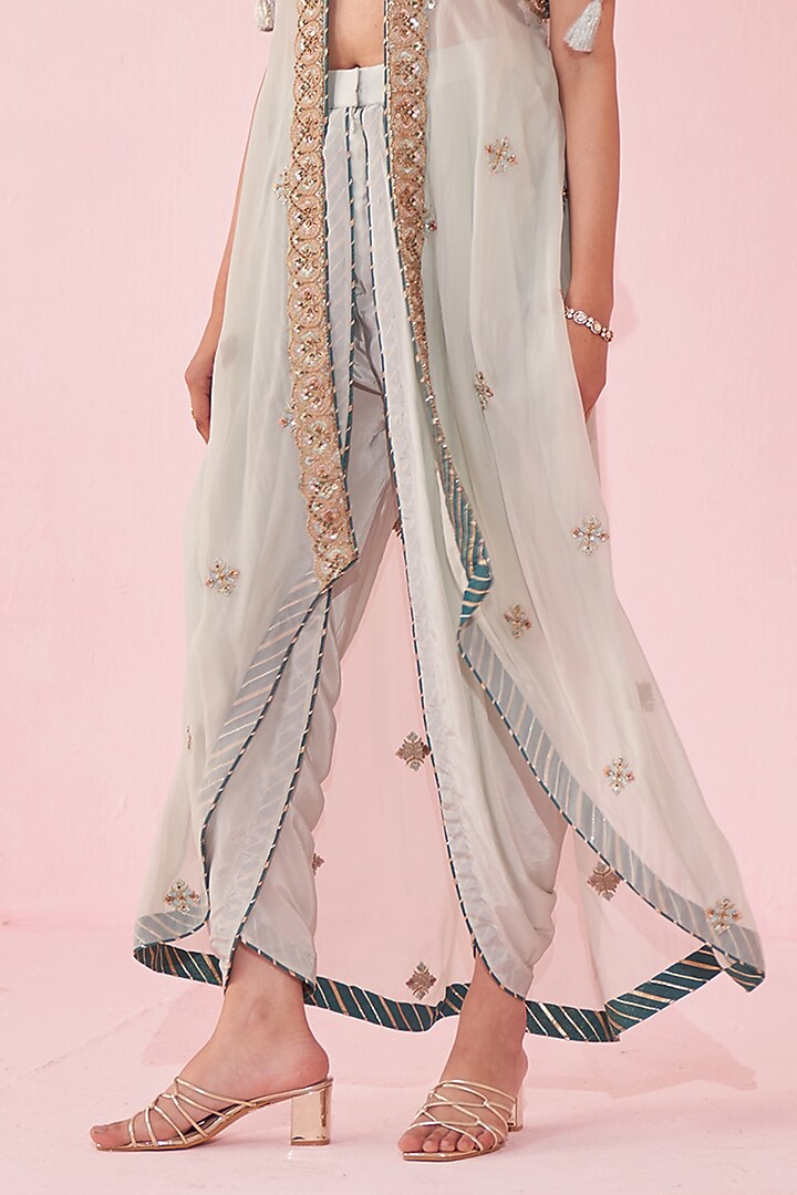 Pale Blue Organza Hand & Machine Embroidered Cape Set by Studio Bagechaa at Pernia's Pop Up Shop