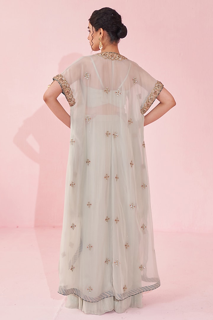 Pale Blue Organza Hand & Machine Embroidered Cape Set by Studio Bagechaa at Pernia's Pop Up Shop