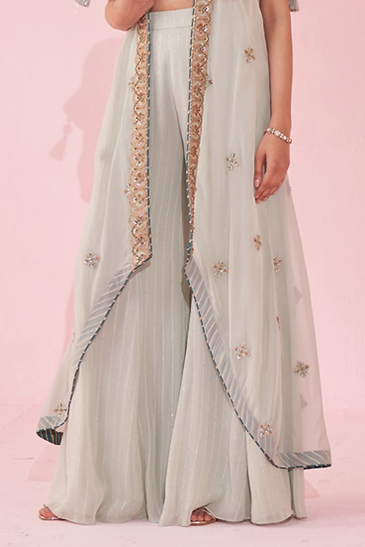 Pale Blue Organza Hand & Machine Embroidered Cape Set by Studio Bagechaa at Pernia's Pop Up Shop