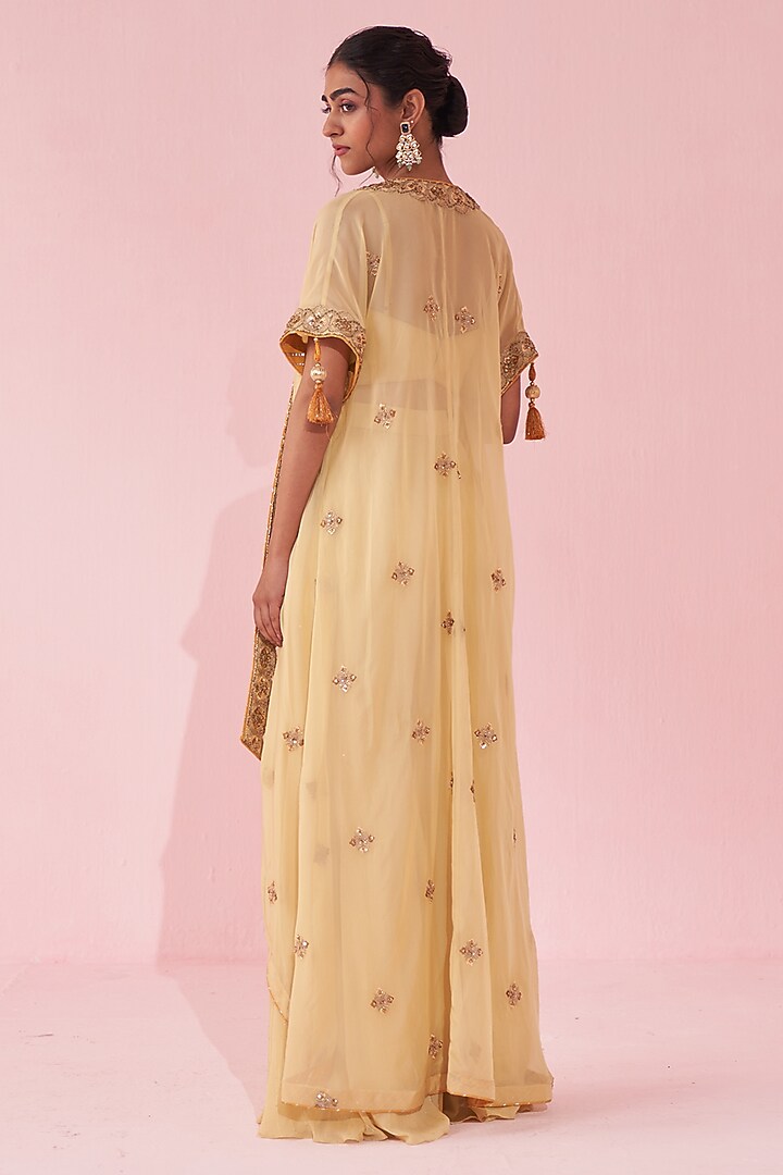 Yellow Organza Hand & Machine Embroidered Cape Set by Studio Bagechaa at Pernia's Pop Up Shop