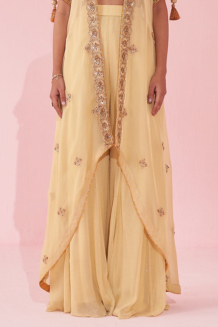 Yellow Organza Hand & Machine Embroidered Cape Set by Studio Bagechaa at Pernia's Pop Up Shop