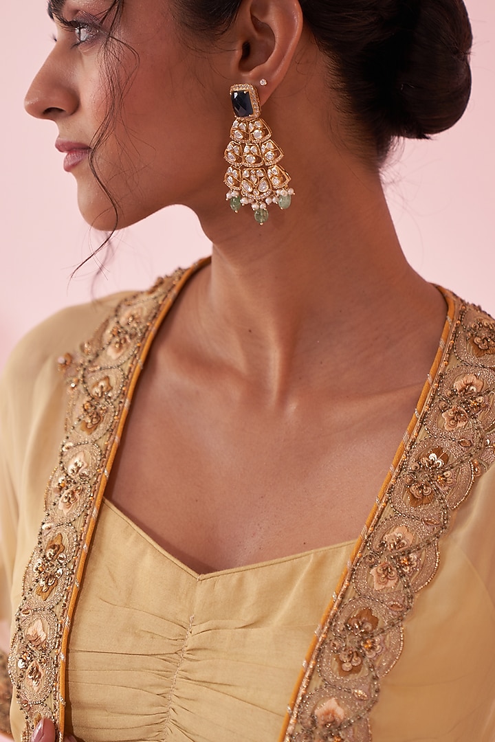 Yellow Organza Hand & Machine Embroidered Cape Set by Studio Bagechaa at Pernia's Pop Up Shop