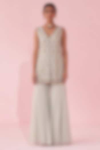 Pale Blue Organza Flared Party Wear Sharara Set by Studio Bagechaa at Pernia's Pop Up Shop