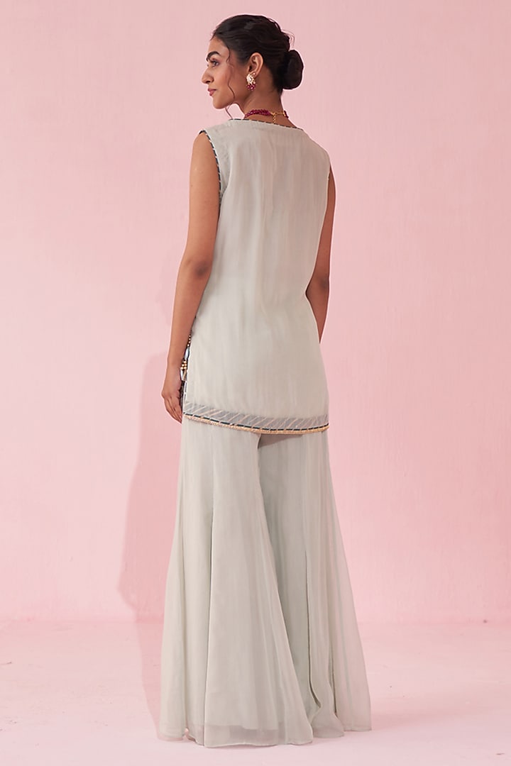 Pale Blue Organza Flared Party Wear Sharara Set by Studio Bagechaa at Pernia's Pop Up Shop