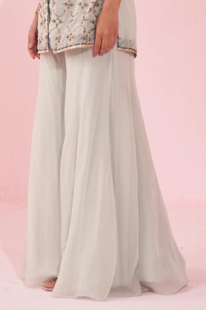Pale Blue Organza Flared Party Wear Sharara Set by Studio Bagechaa at Pernia's Pop Up Shop