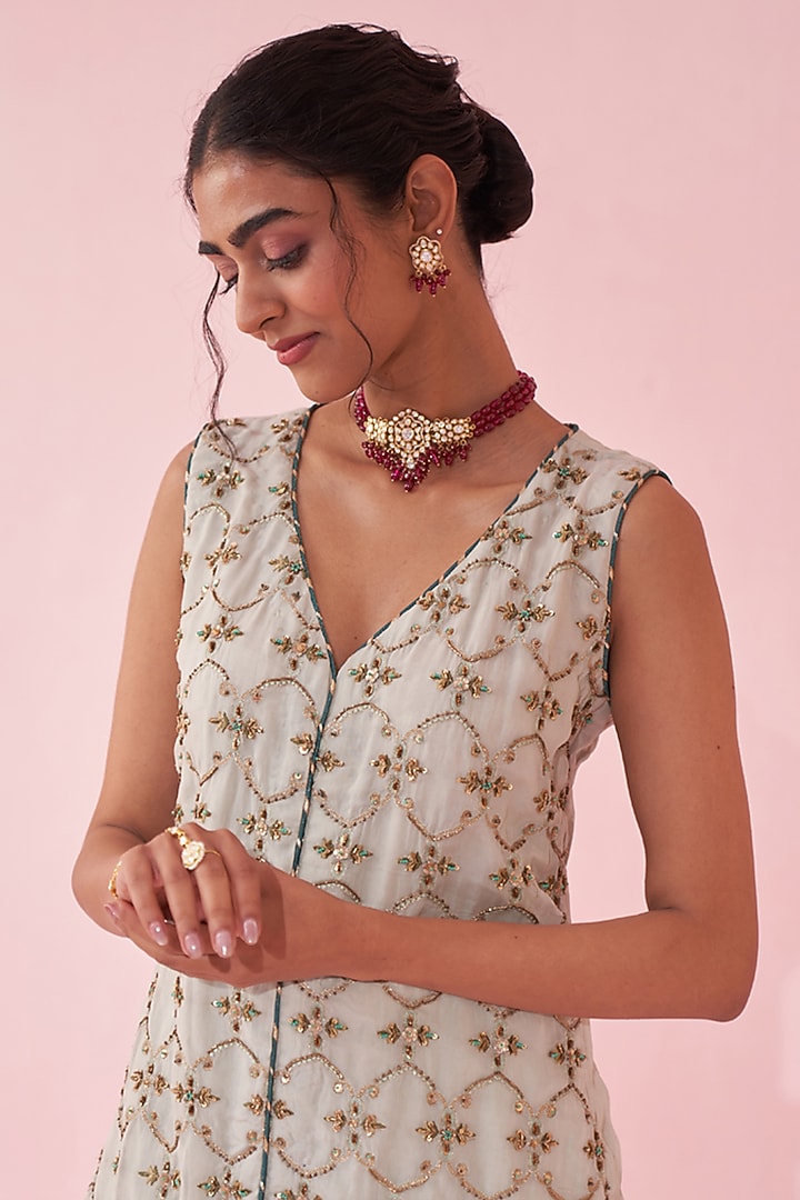 Pale Blue Organza Flared Party Wear Sharara Set by Studio Bagechaa at Pernia's Pop Up Shop