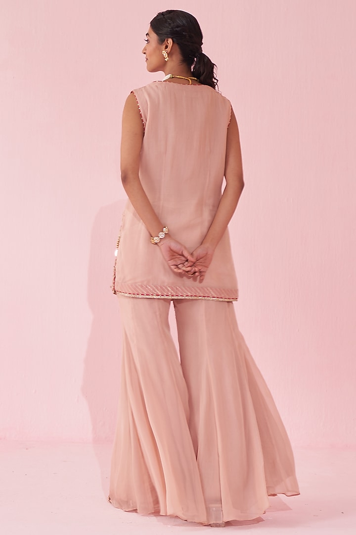 Blush Pink Organza Flared Party Wear Sharara Set by Studio Bagechaa at Pernia's Pop Up Shop