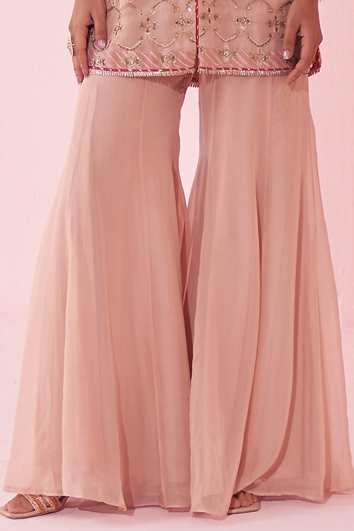Blush Pink Organza Flared Party Wear Sharara Set by Studio Bagechaa at Pernia's Pop Up Shop