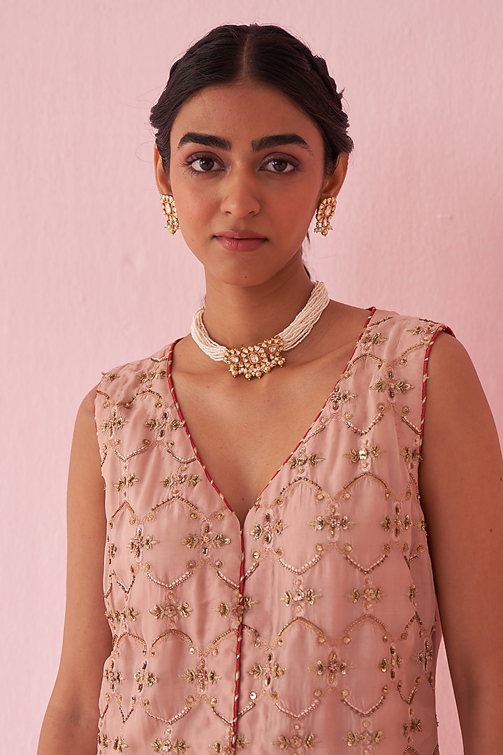 Blush Pink Organza Flared Party Wear Sharara Set by Studio Bagechaa at Pernia's Pop Up Shop