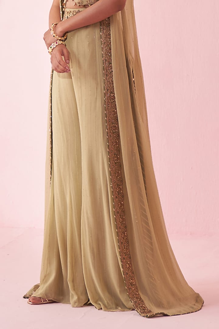 Green Georgette Hand & Machine Embroidered Cape Set by Studio Bagechaa at Pernia's Pop Up Shop