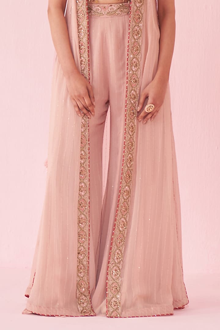 Blush Pink Georgette Hand & Machine Embroidered Cape Set by Studio Bagechaa at Pernia's Pop Up Shop