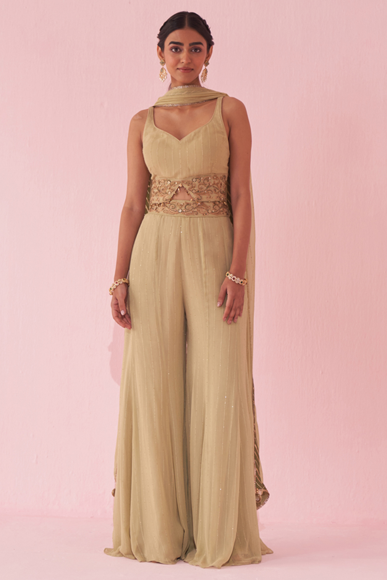 Green Georgette Flared Party Wear Sharara Set by Studio Bagechaa at Pernia's Pop Up Shop
