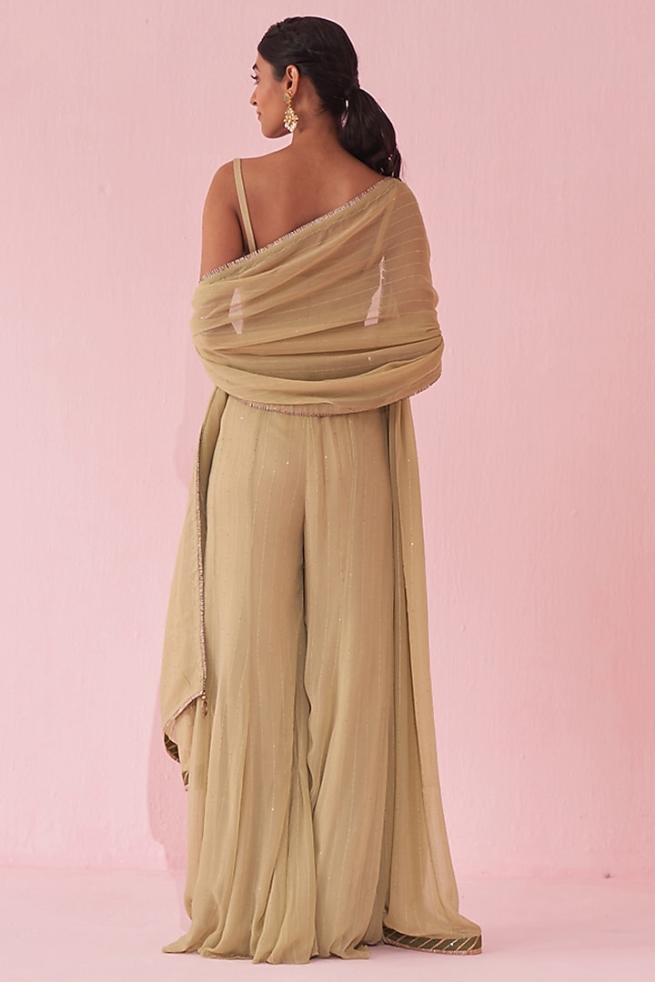 Green Georgette Flared Party Wear Sharara Set by Studio Bagechaa at Pernia's Pop Up Shop