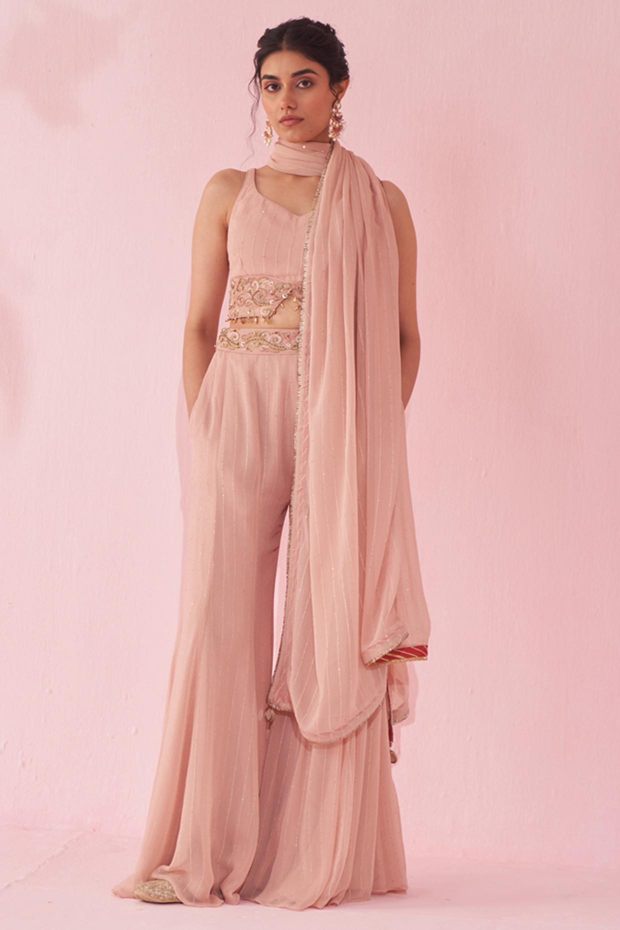 Blush Pink Georgette Flared Party Wear Sharara Set by Studio Bagechaa at Pernia's Pop Up Shop