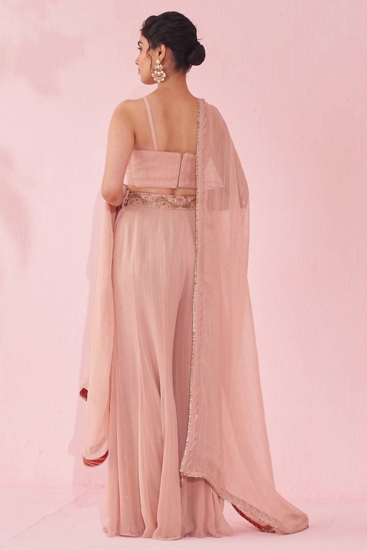 Blush Pink Georgette Flared Party Wear Sharara Set by Studio Bagechaa at Pernia's Pop Up Shop