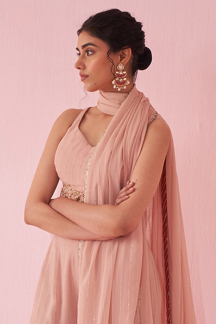 Blush Pink Georgette Flared Party Wear Sharara Set by Studio Bagechaa at Pernia's Pop Up Shop