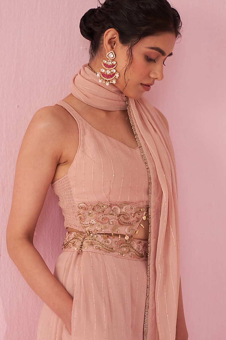 Blush Pink Georgette Flared Party Wear Sharara Set by Studio Bagechaa at Pernia's Pop Up Shop